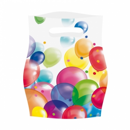 8x Uitdeelzakjes met ballonnen opdruk plastic 16x23cm