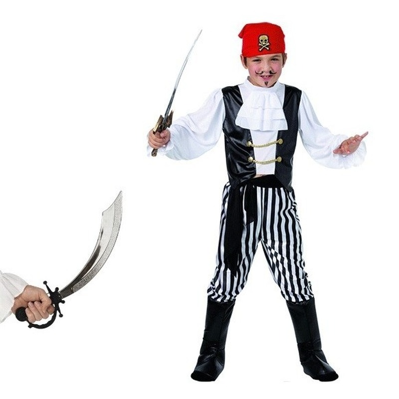 Carnavalskleding piraat met zwaard maat L voor jongens-meisjes