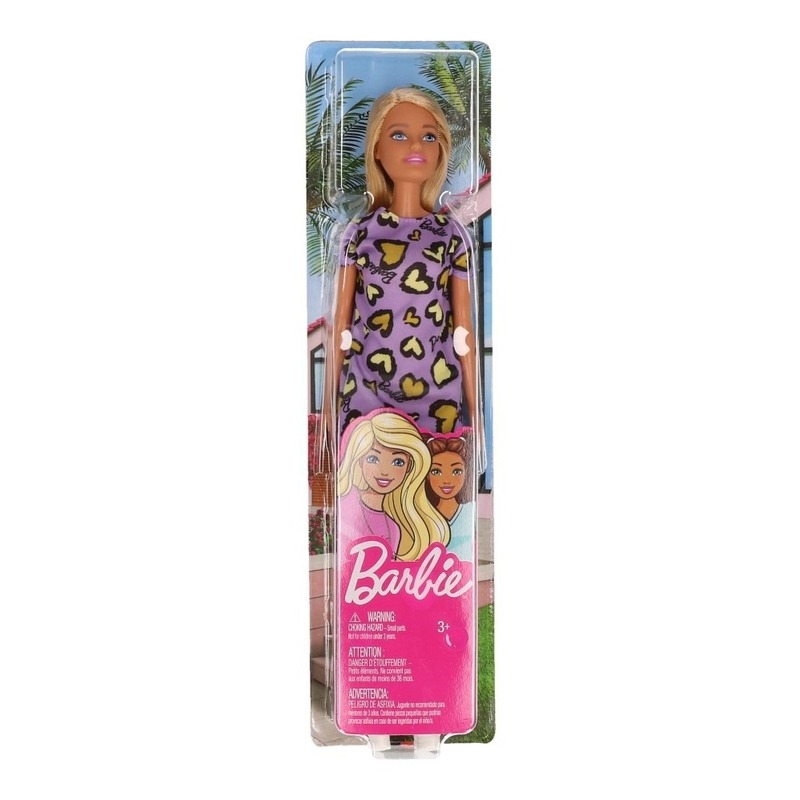 Kinderspeelgoed Mattel Barbiepop blond haar met lilapaarse jurk voor meisjes