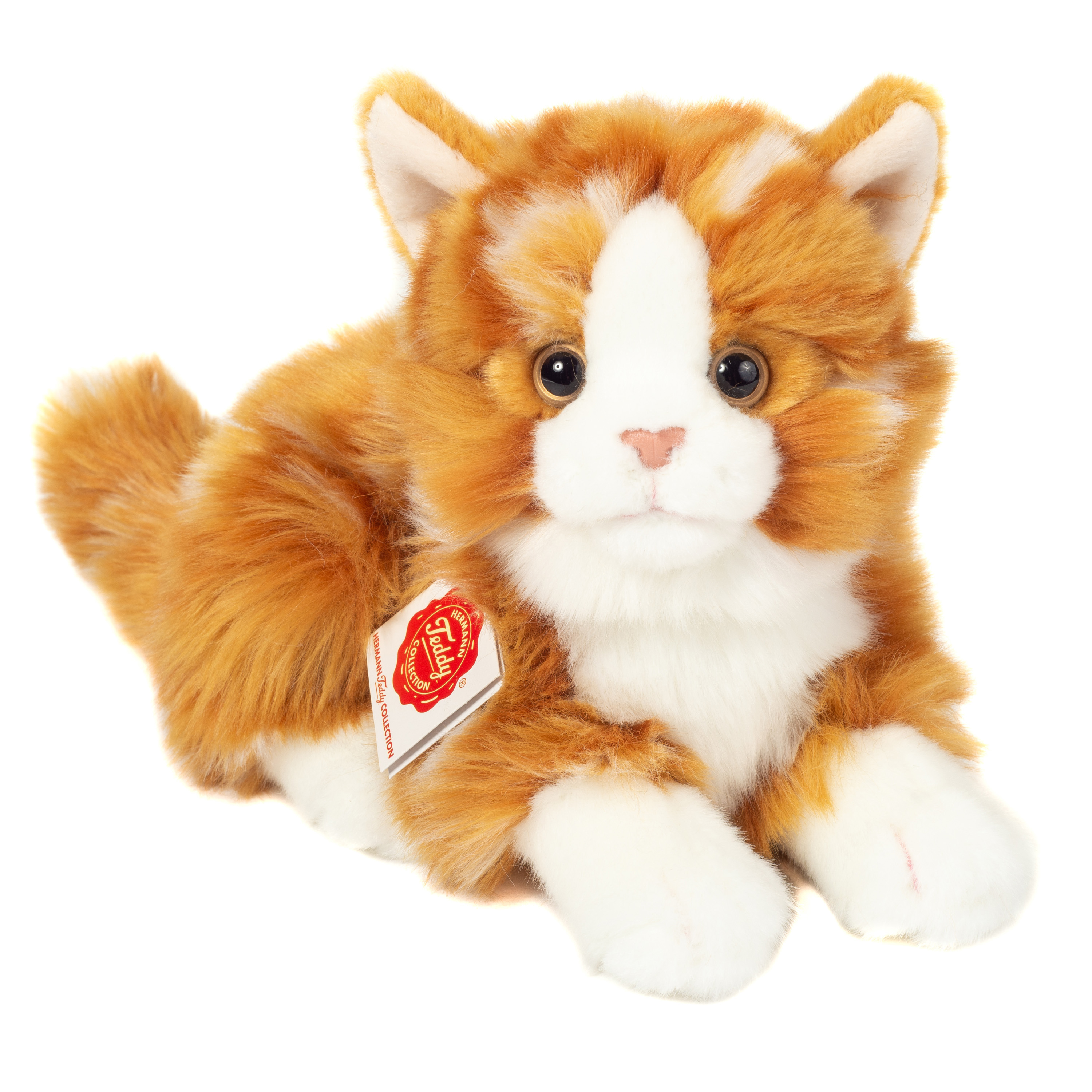 Knuffeldier kat-poes zachte pluche stof premium kwaliteit knuffels rood-oranje 20 cm
