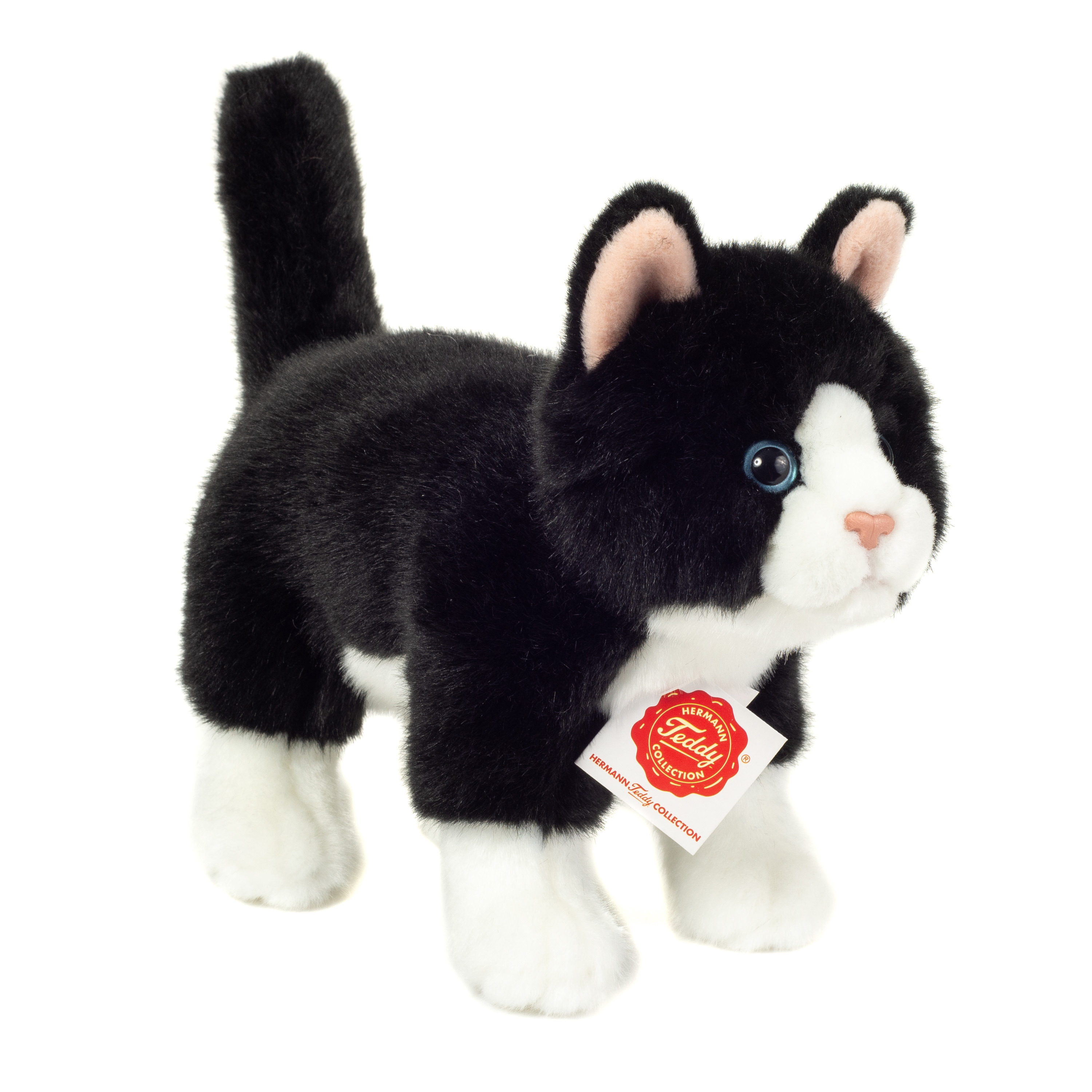 Knuffeldier kat-poes zachte pluche stof premium kwaliteit knuffels zwart-wit 20 cm