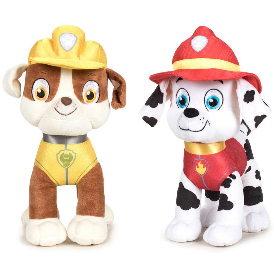 Paw Patrol knuffels set van 2x karakters Rubble en Marshall 27 cm