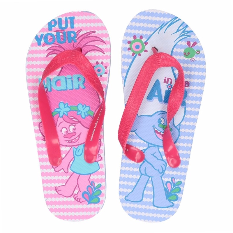 Trolls kinder slippers roze-blauw