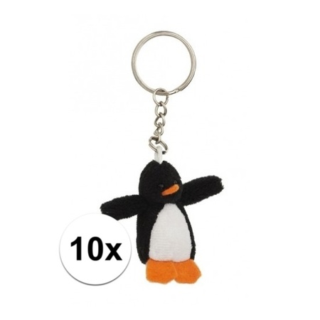 10x Pluche pinguin knuffeltjes met sleutelhanger 6 cm
