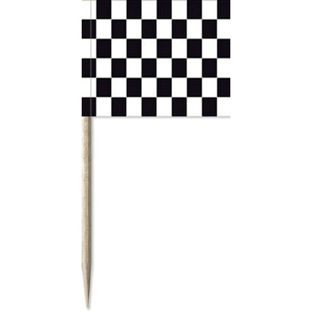 150x Zwart/witte finish vlag cocktailprikkertjes/kaasprikkertjes 8 cm