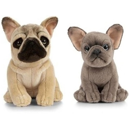 2x Plush French Bulldog dogs 15/25 cm cuddle toys set