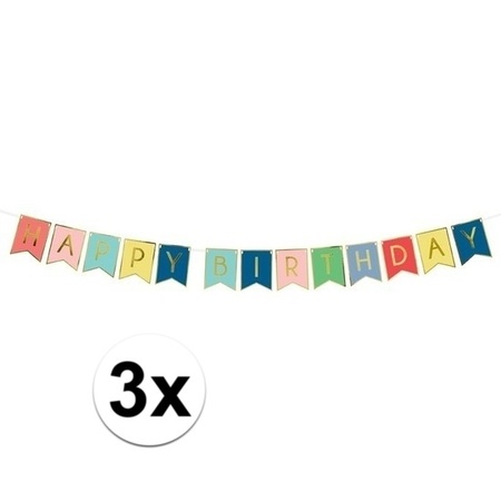 3x Feest slinger gekleurde vlaggetjes verjaardag