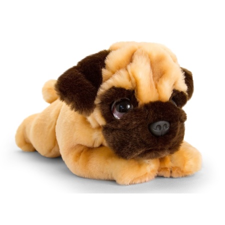 Speelgoed liggende knuffel Mopshond bruin hondje 25 cm