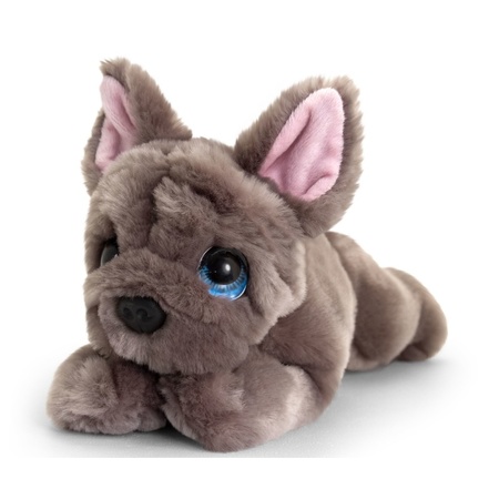 Speelgoed liggende knuffel Franse bulldog grijs hondje 25 cm