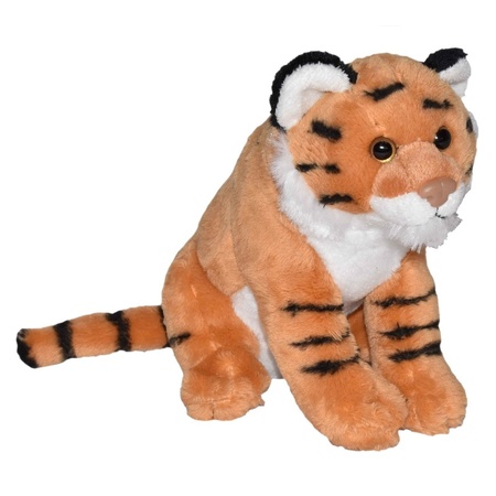 Plush brown tiger cuddle toy with sound 20 cm